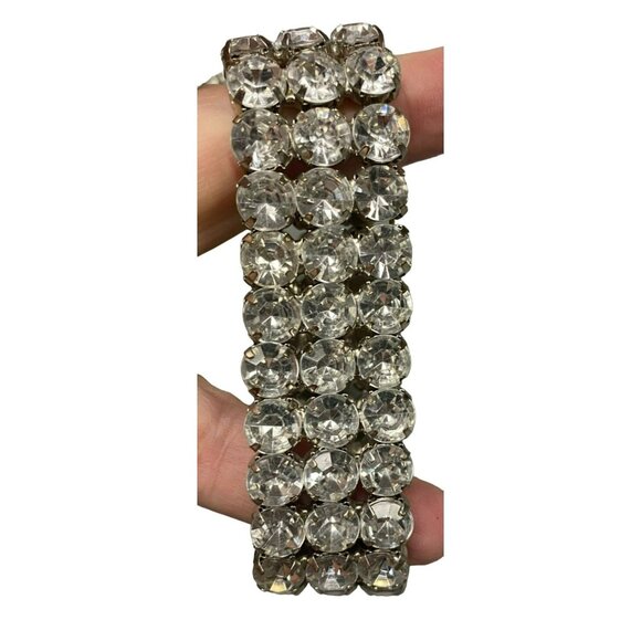 Vintage MCM Silver tone Rhinestone Bracelets, one with Flower and Faux Pearls - Picture 11 of 11